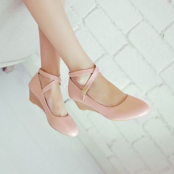 Closed toe wedge heels prom shoes strap
