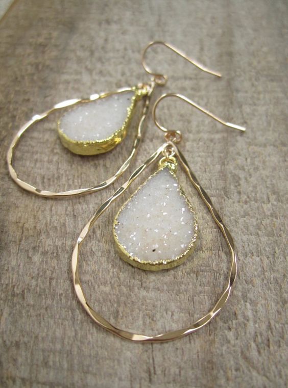 Glittering natural jasper quartz druzy drops