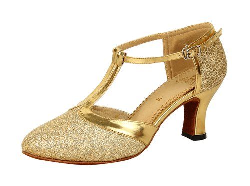 Honeystore Women's Closed Toe T Strap Glitter Dance Shoes