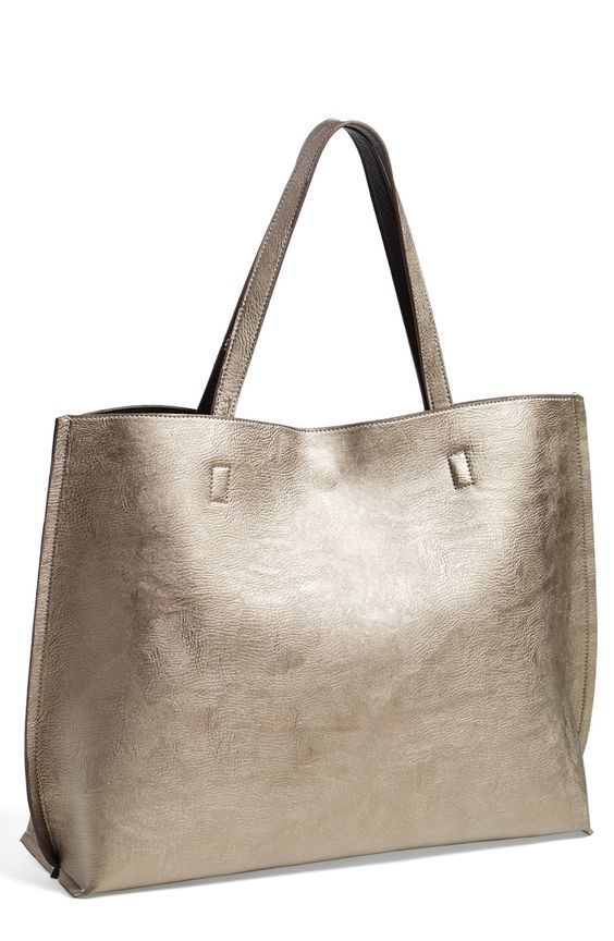 Metallic reversible tote.