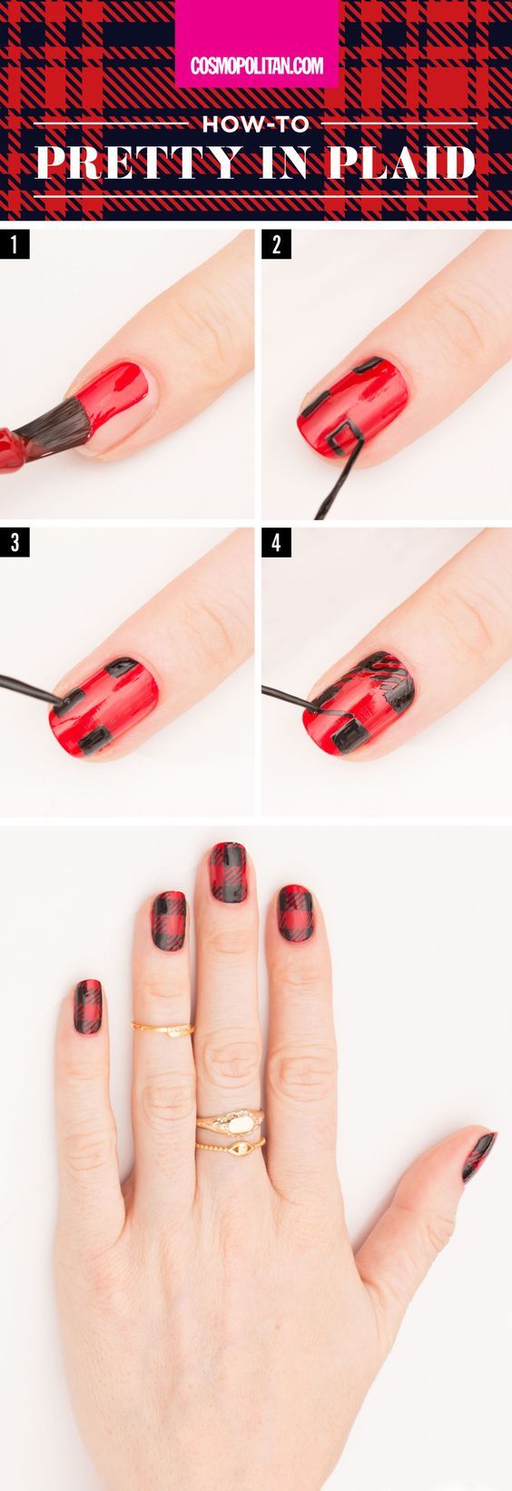 Black and red plaid nail art tutorials