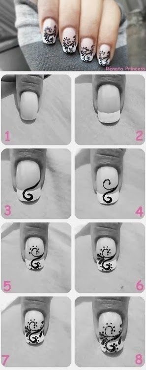 Black and white swirly nails tutorials