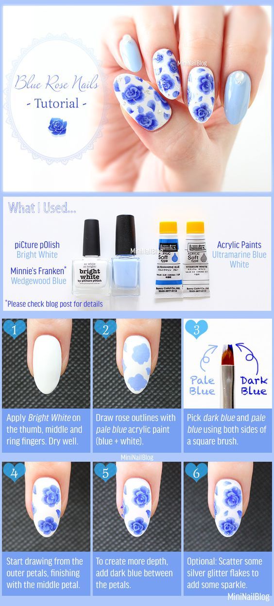 Blue roses nail art design tutorials