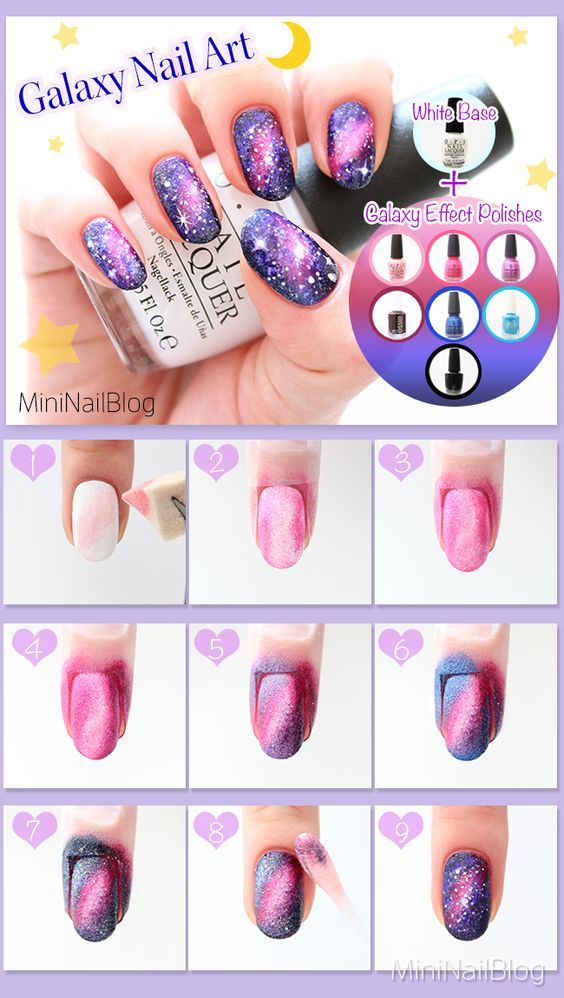 Galaxy nails art tutorials