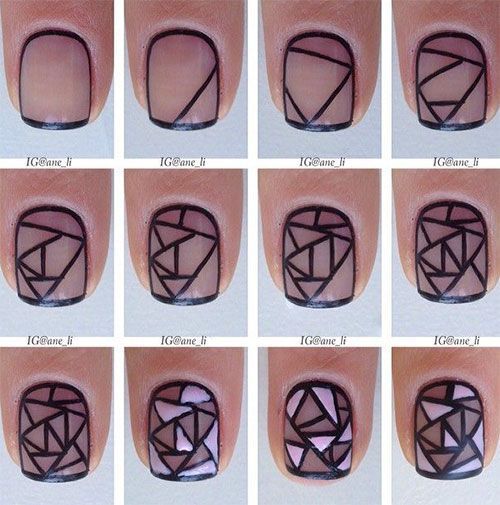 Geometric black and white nails