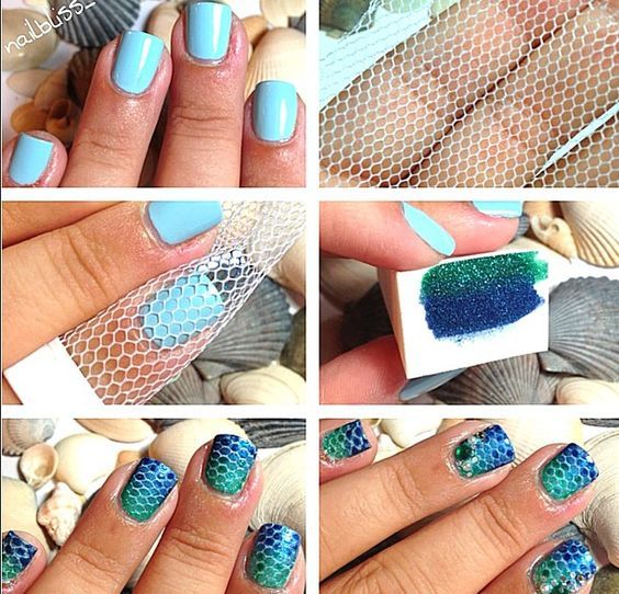 Gradient mermaid tail nail tutorials