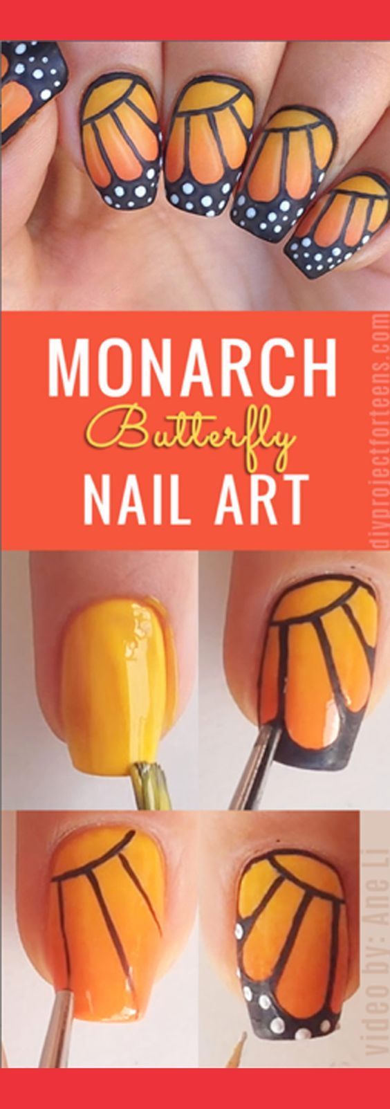 Monarch butterfly nail art tutorials