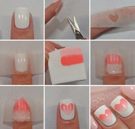 Ombre heart nail art tutorials