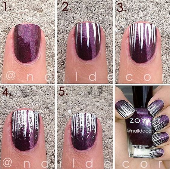 Plum glitter glam nail art tutorials