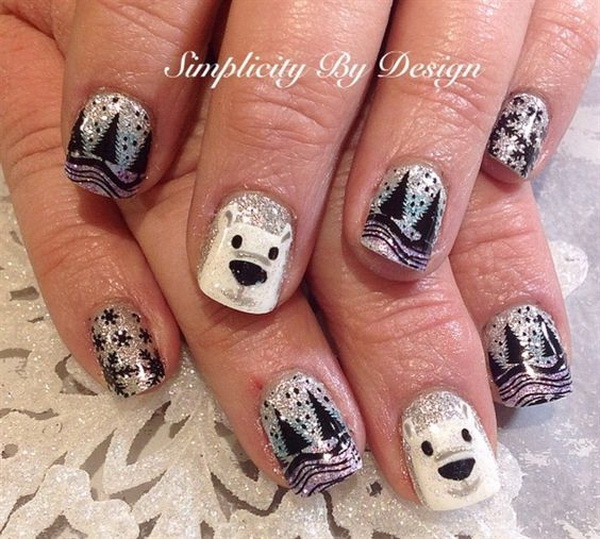 #Christmas #Nail #Art Black And Grey Christmas Nail Art Idea