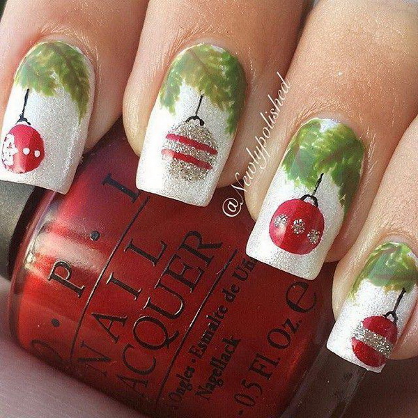 #Christmas #Nail #Art Christmas Baubles Nail Art Design