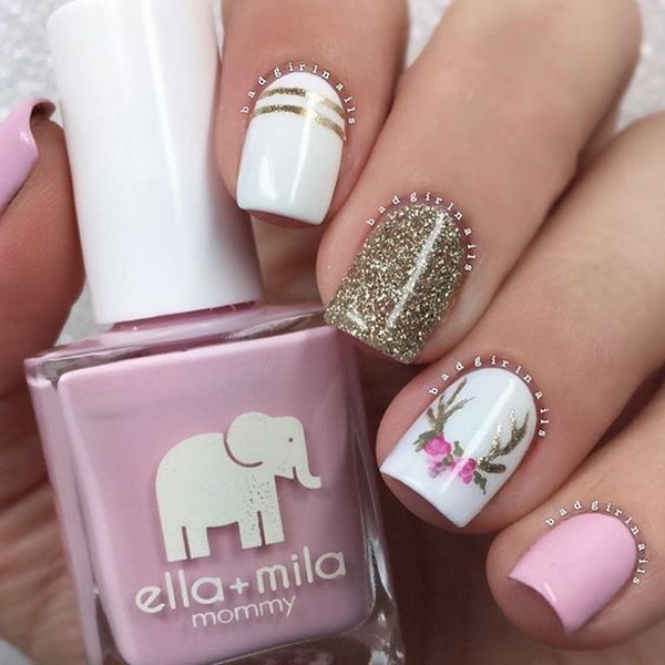 #Christmas #Nail #Art Lovely White And Pink Christmas Nail Art