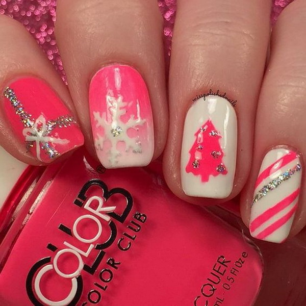 #Christmas #Nail #Art Pink Christmas Nails