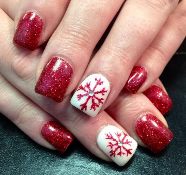 #Christmas #Nail #Art Red And White Festive Acrylic Nails