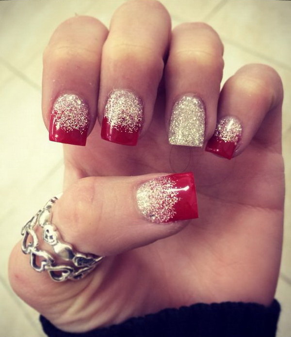 #Christmas #Nail #Art Red And White Glitter Nail Art