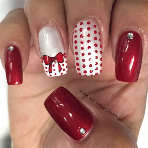 #Christmas #Nail #Art Red Bow Holiday Manicure