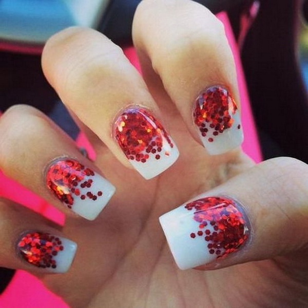 #Christmas #Nail #Art Red Polka Dot Nail Art With White Background