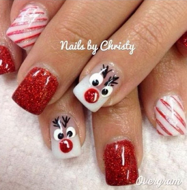 #Christmas #Nail #Art Reindeer Christmas Nail Design