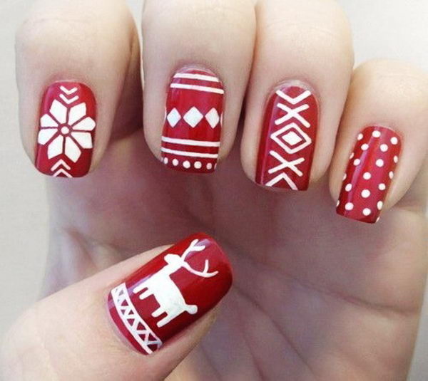 #Christmas #Nail #Art Simple Geometric Christmas Nail Art Design