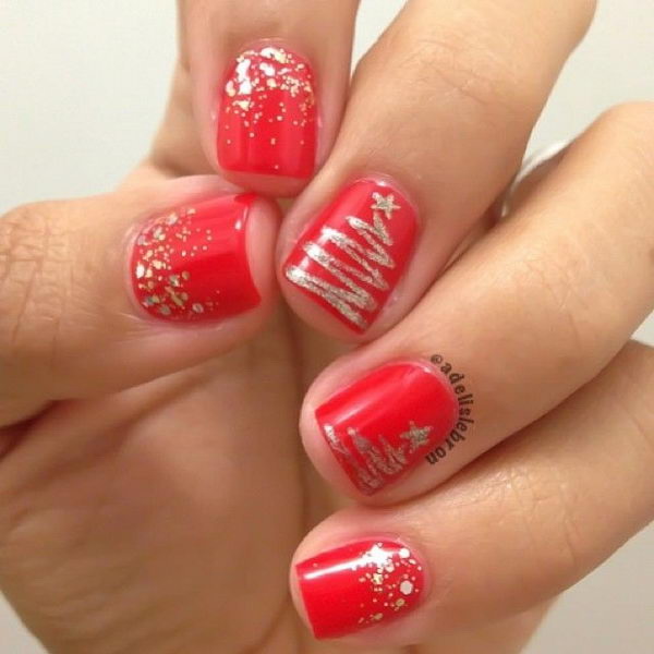 #Christmas #Nail #Art Simple Red Christmas Nail Art