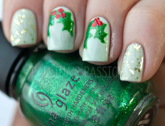 Festive Holly Nail Art Design