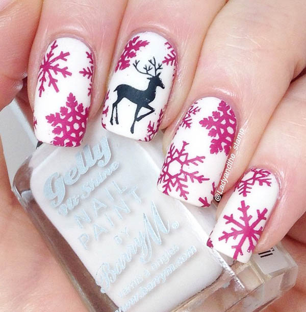 Pink Snowflake Nail Art