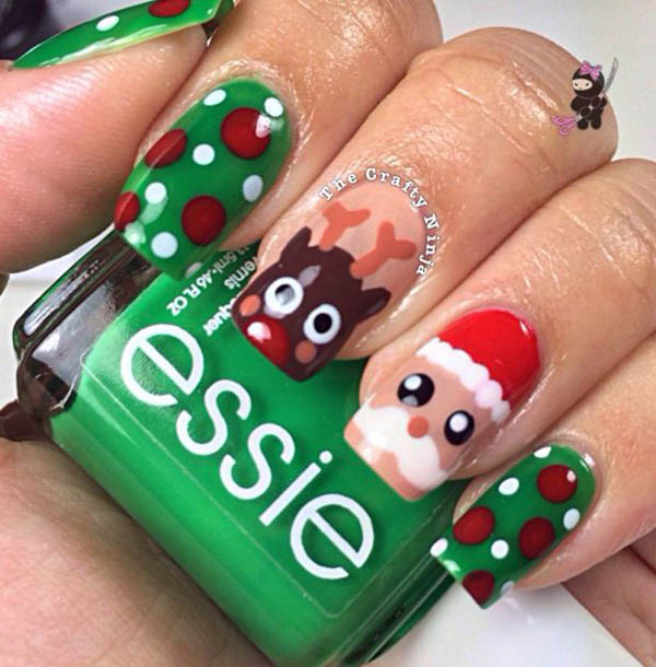 Santa and Rudolph Christmas Nail Art