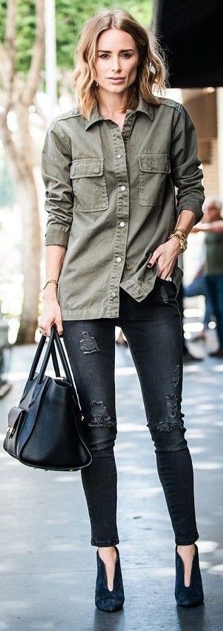 womens green denim shirt