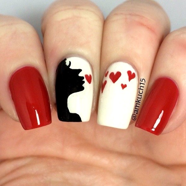 Heart Kiss Valentine Nail design