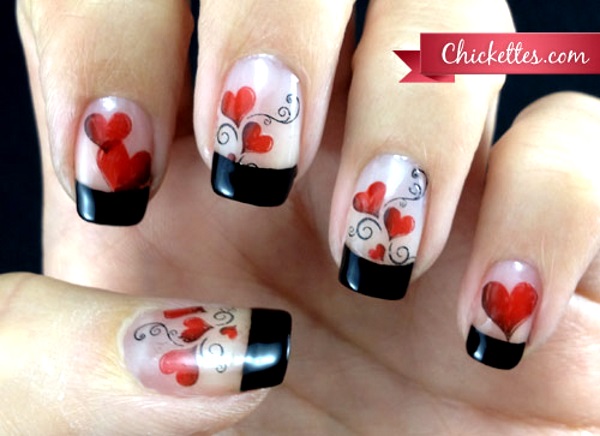 Here’s another black Valentine nail art with hearts..