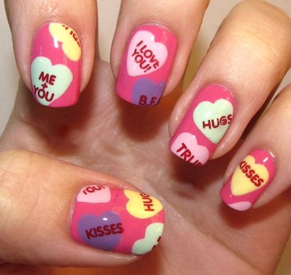 Kisses are sweet words you may also want to be designed on your nails.