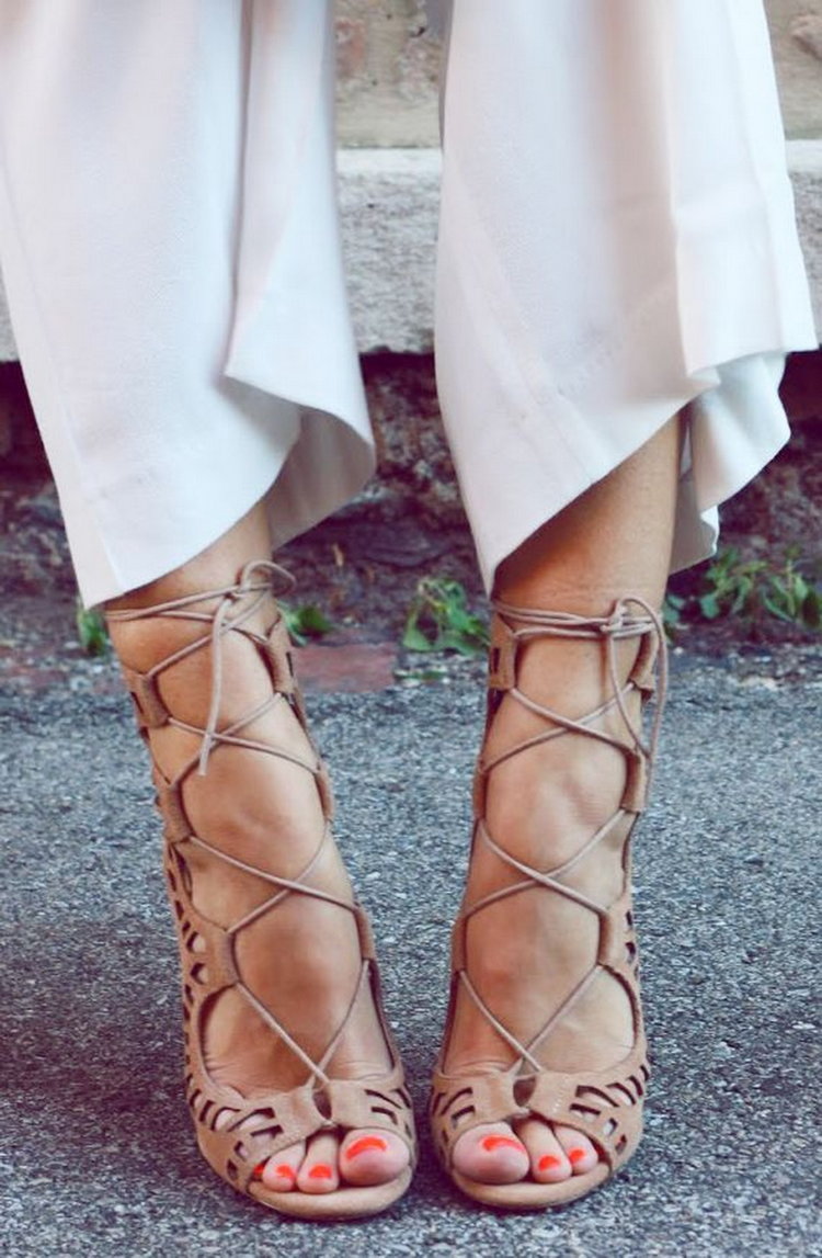 Nude lace-up heels