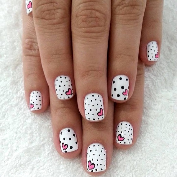 Polka Dots with heart nail design