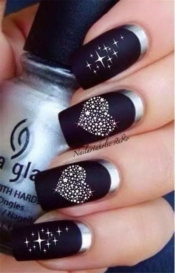 Sparkly Heart & Stars Nail Design