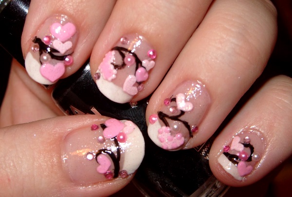 Valentines Nail Design French Tip with those lovely embellishments