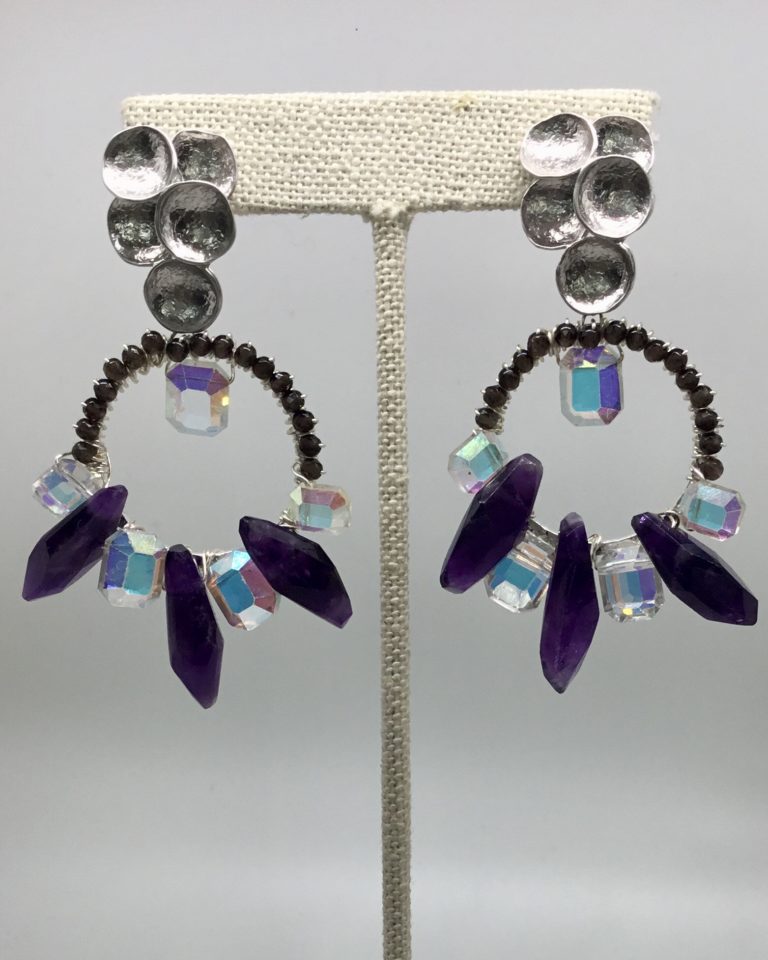 Amethyst, Smoky Quartz, and Vintage Crystal Earrings