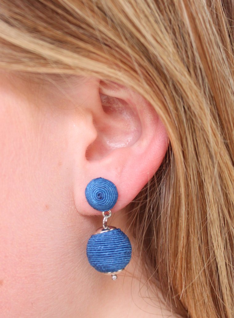 Balcon Thread Wrapped Ball Two Drop Post Earring-Royal Blue