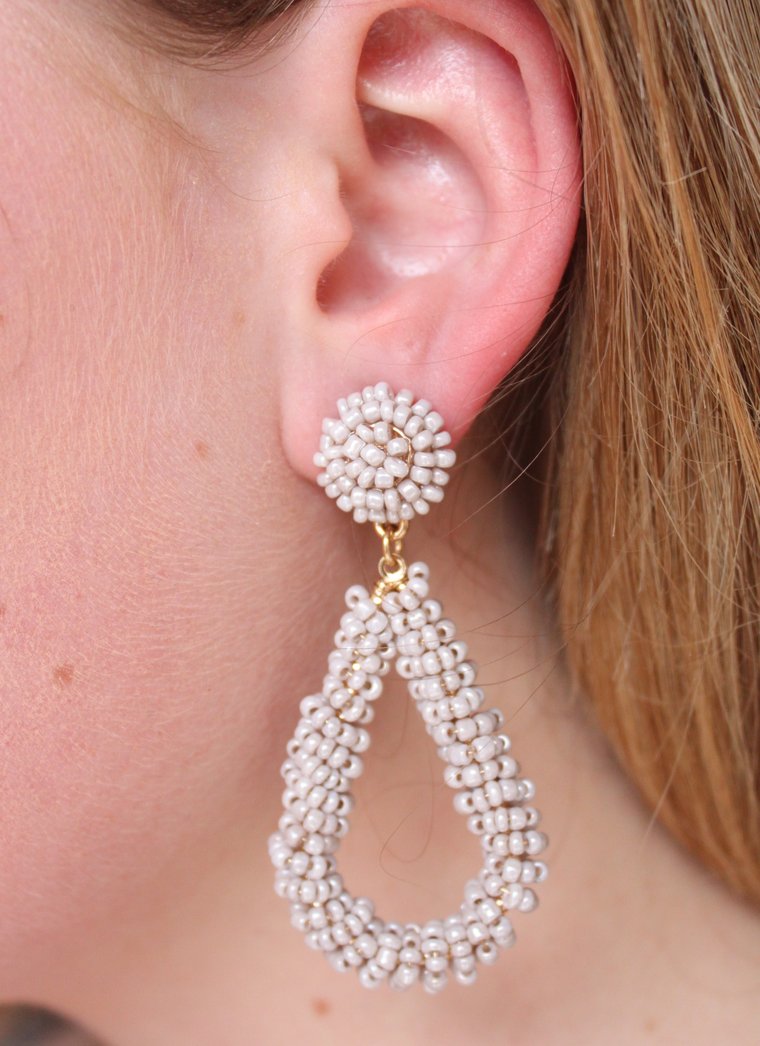 Bela Teardrop Seed Bead Post Drop Earring-Light Gray