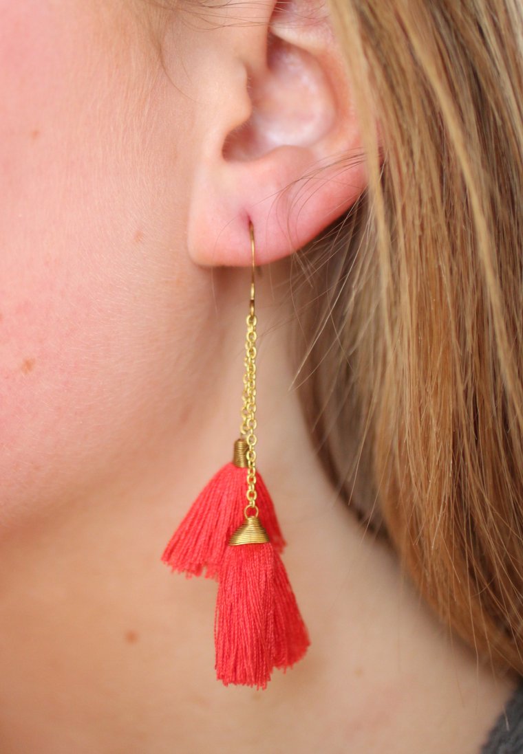 Double Brycin Fan Earring-Red