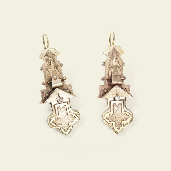 Edwardian Structured Gold and Diamond Earrings