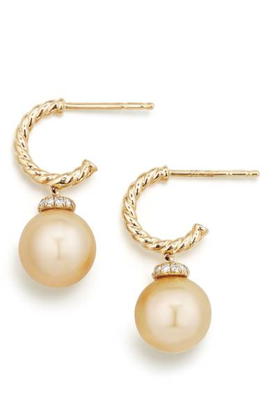 Solari Hoop Earrings with Diamonds and Genuine Pearl