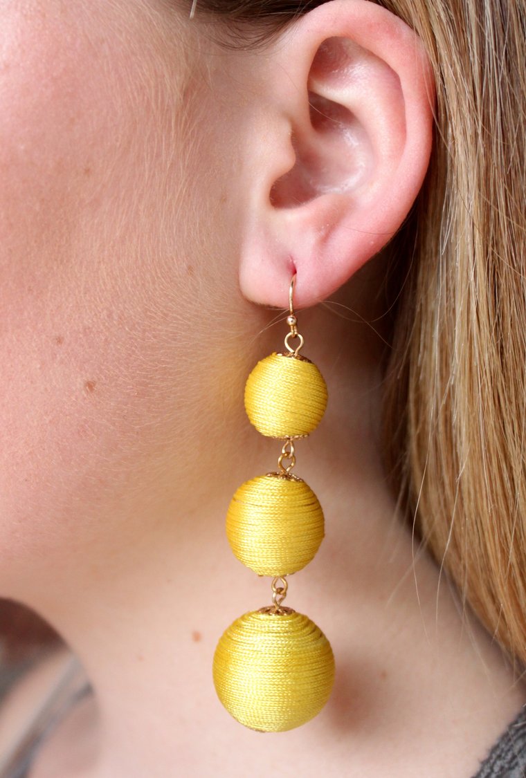 Stowe Thread Wrapped Ball Dangle Earrings-Yellow