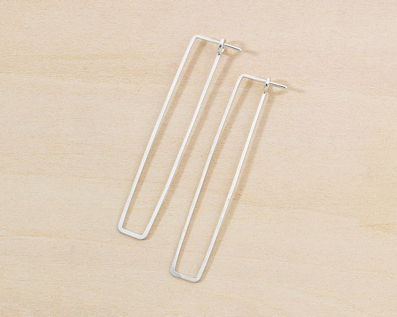 Structured Earrings, Minimal Hoops, Silver or Gold Column Earrings