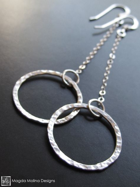 The Hammered Silver Rings On Chains Earrings