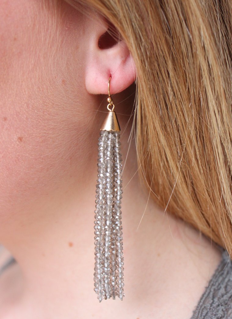 Velez Crystal Bead Tassel Earrings-Gray