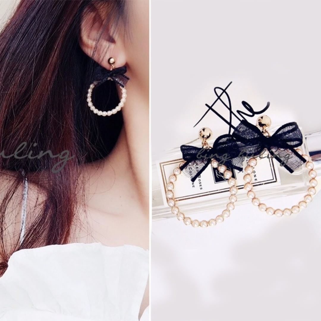 Anting bulat pearl bow