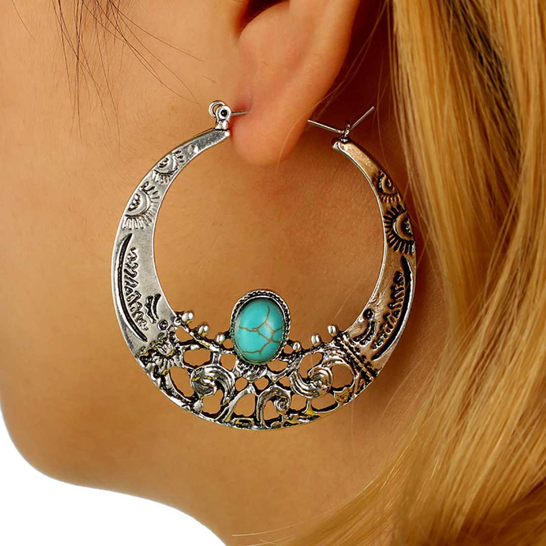 Bring on the boho with these Turquoise Carved Hoops