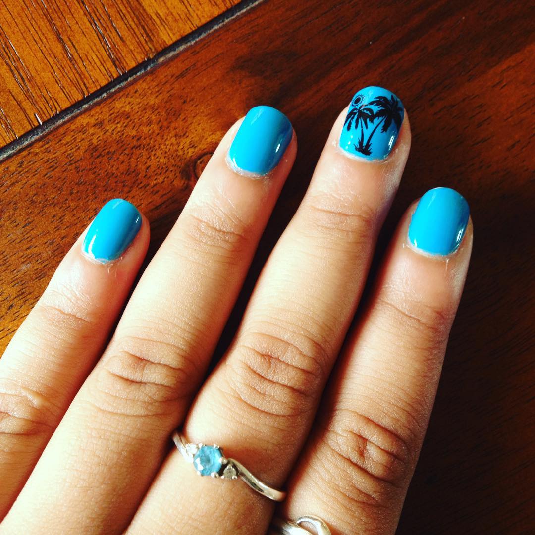 Blue and Black Tree Nail Design