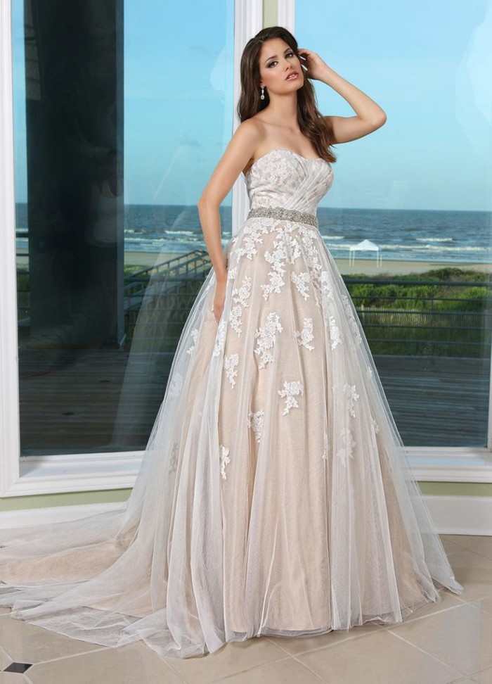 #Champagne #Wedding #Dresses Charming champagne bridal dress lace design