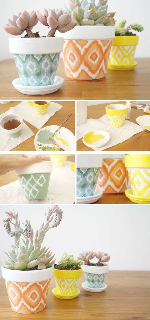 DIY Hand Painted Ikat Pots